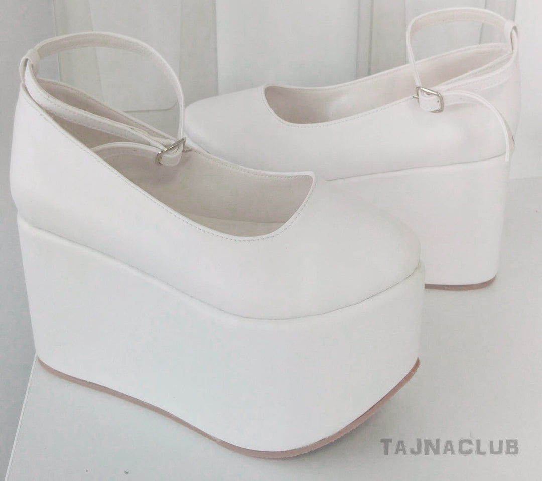 White 10 cm Wedge Heel White Platform Shoe Wedding Bridal - Tajna Club