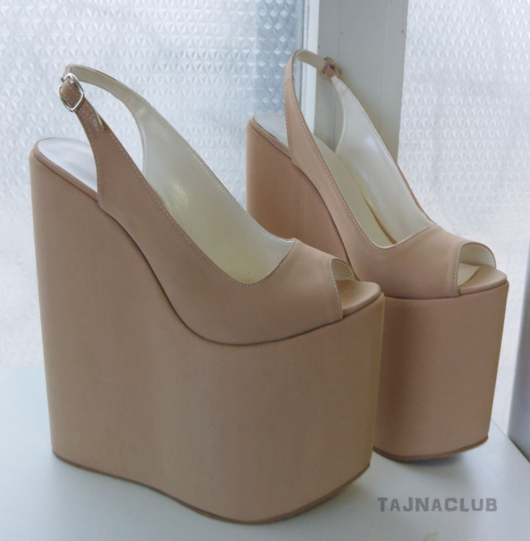 Sandals Wedge Heel Beige Platform High Heels Shoes - Tajna Club