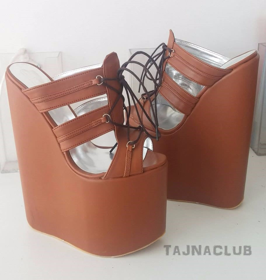 Mules Laceup Ginger Wedge Heel Platform High Heels Shoes - Tajna Club