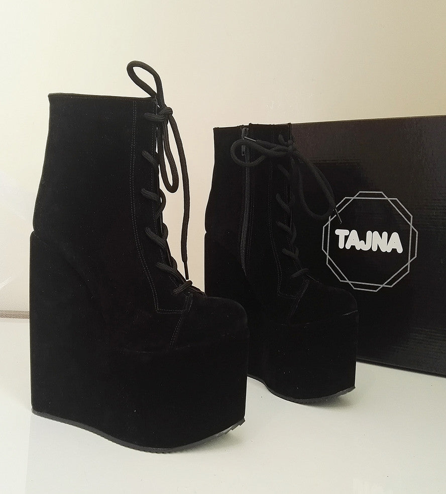 Boots Laceup Wedge Heel Platform High Heels Shoes - Tajna Club