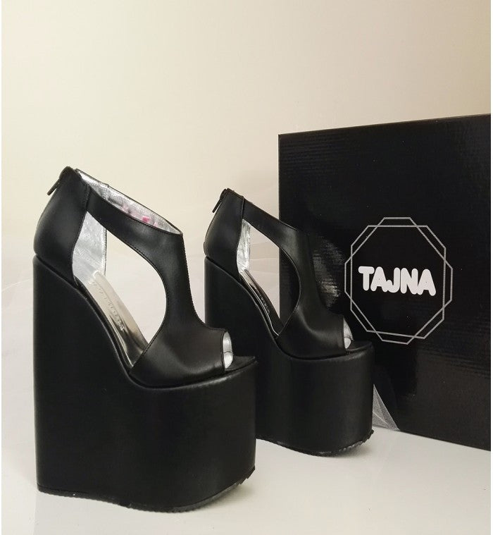 Sandals Black Wedge Heel Platform High Heels Shoes - Tajna Club