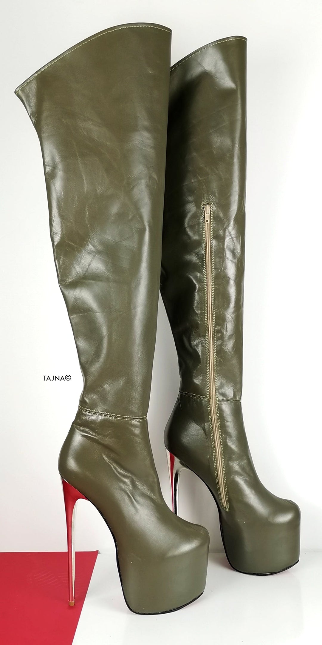 Genuine Leather Army Green Thigh High Boots