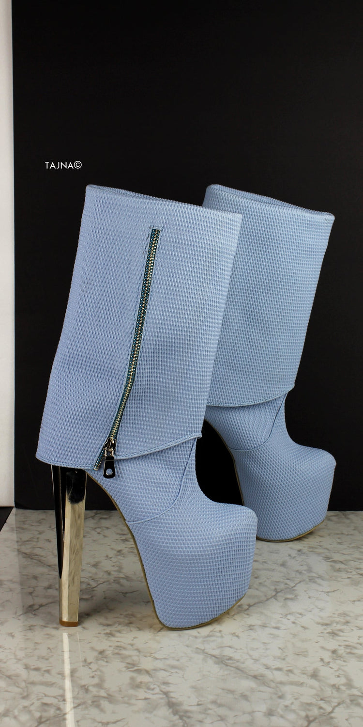 Baby Blue Fold Zipper Boots - Tajna Club