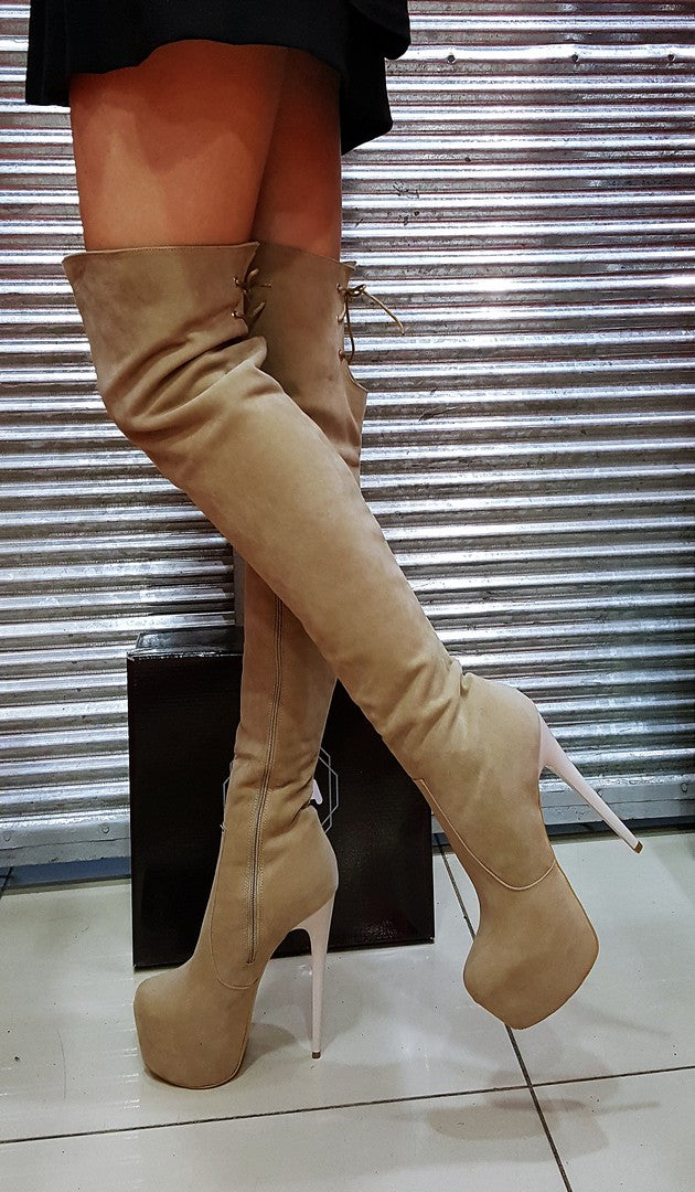 Beige Suede Over Knee Platform Boots Tajna Shoes – Tajna Club