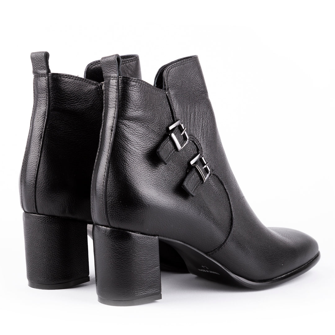 Back View - Scorpius - Double Belted Ankle Leather Booties