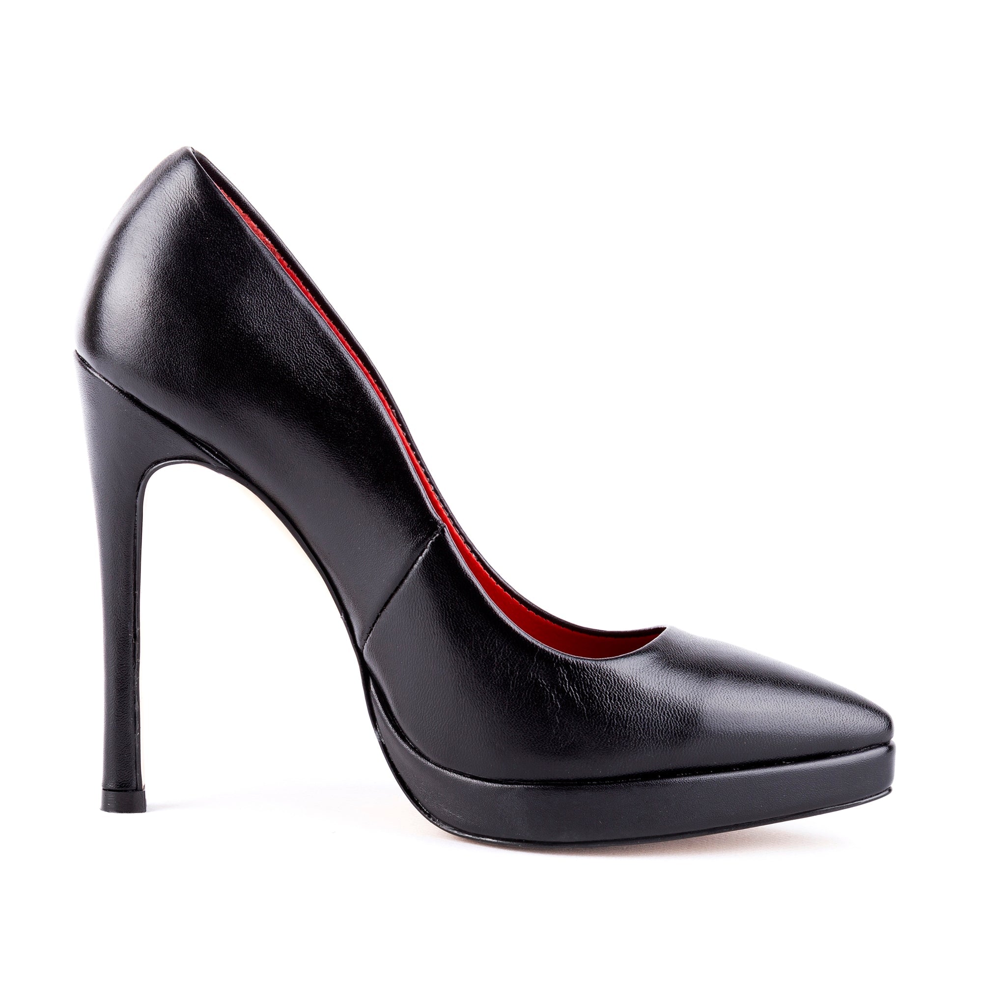 Black Genuine Leather Pointy Toe Stilettos - Tajna Club