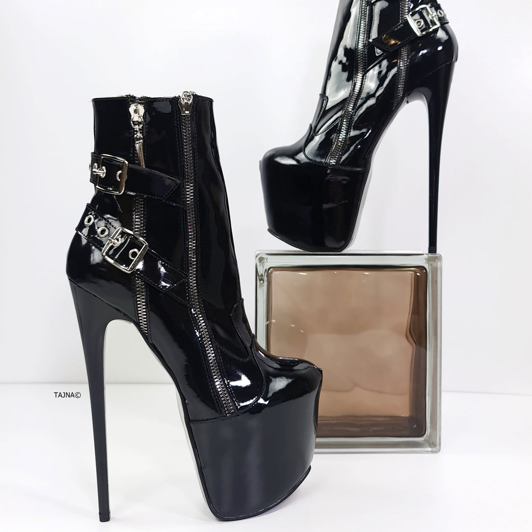 Fetish Gloss Double Zip Belted Rocker Boots Tajna Club Shoes
