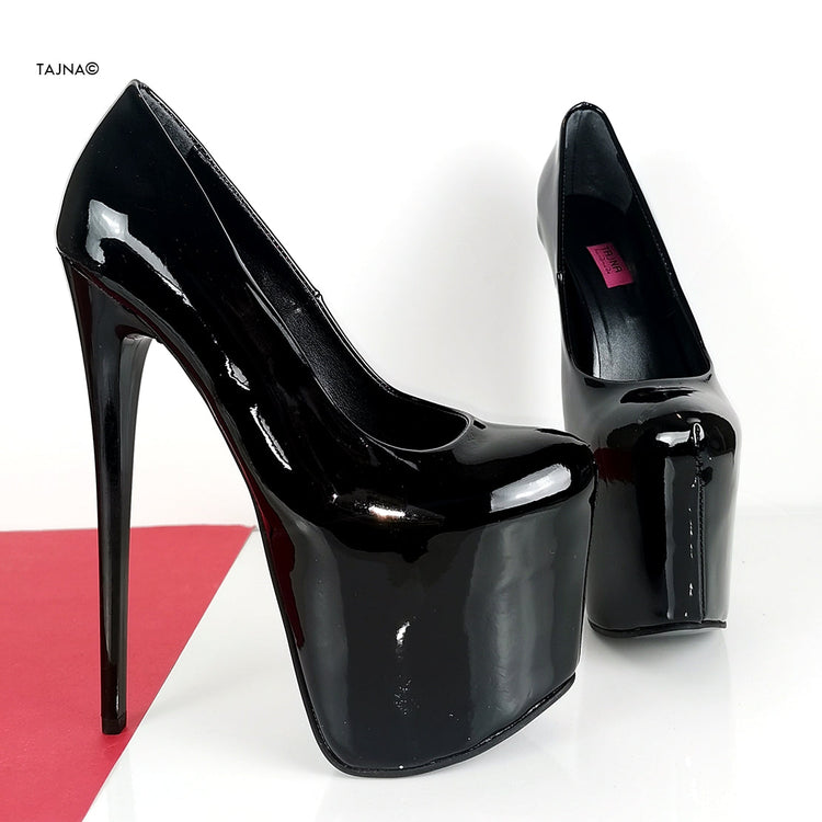Glossy Black Patent High Heel Pumps - Tajna Club