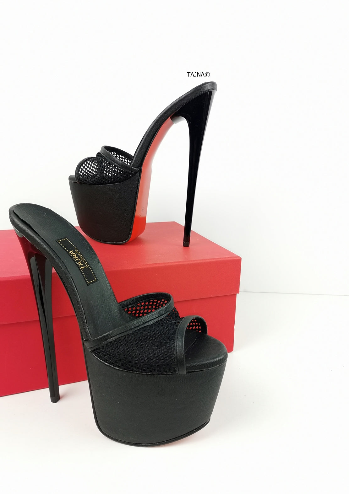 Fishnet Strap High Heel Mules Tajna Shoes Tajna Club