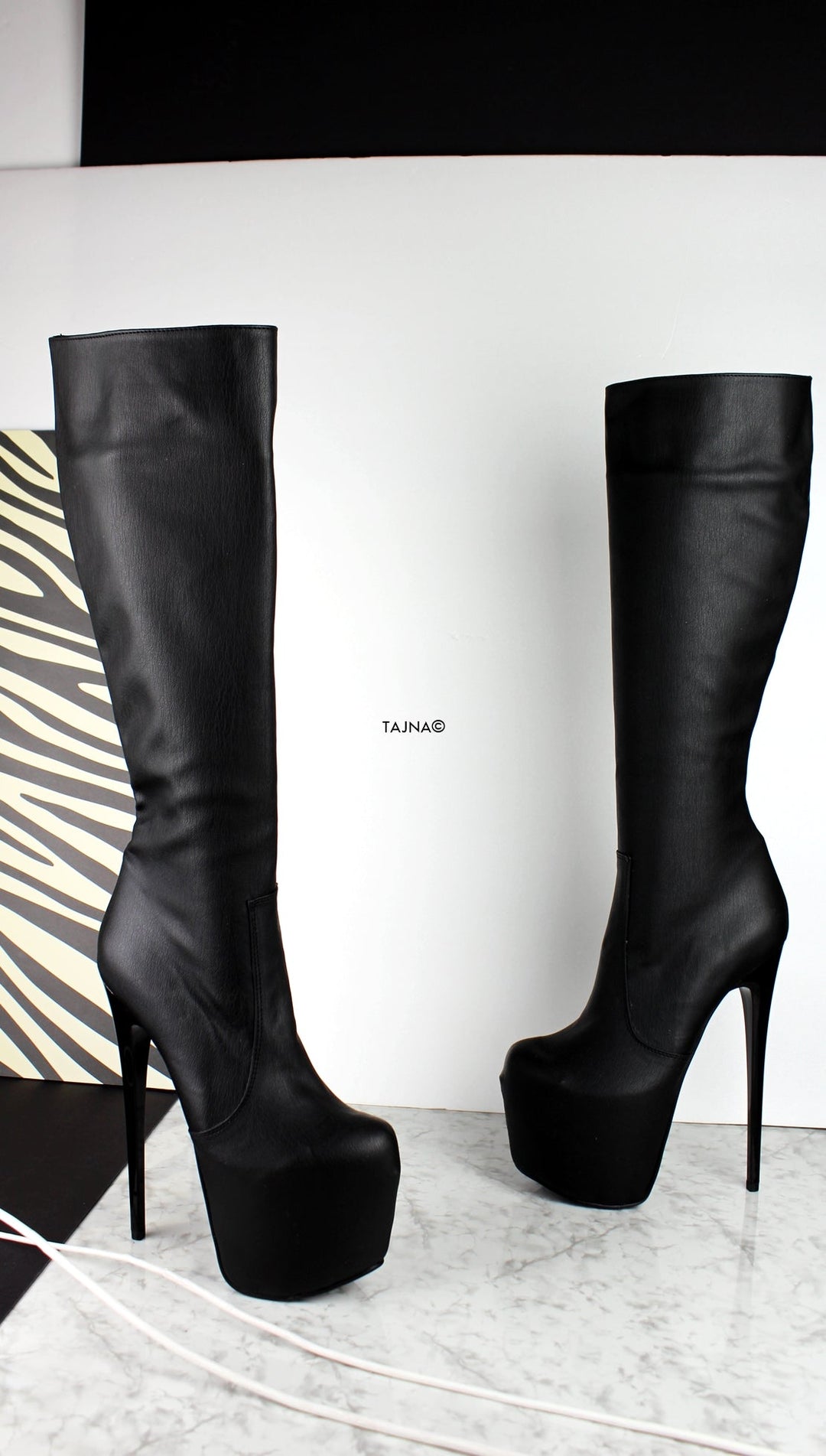 Mid-Calf High Heel Black Matte Boots - Tajna Club