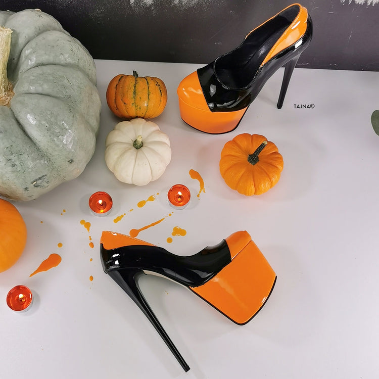 Double Black Orange Patent High Heels - Tajna Club