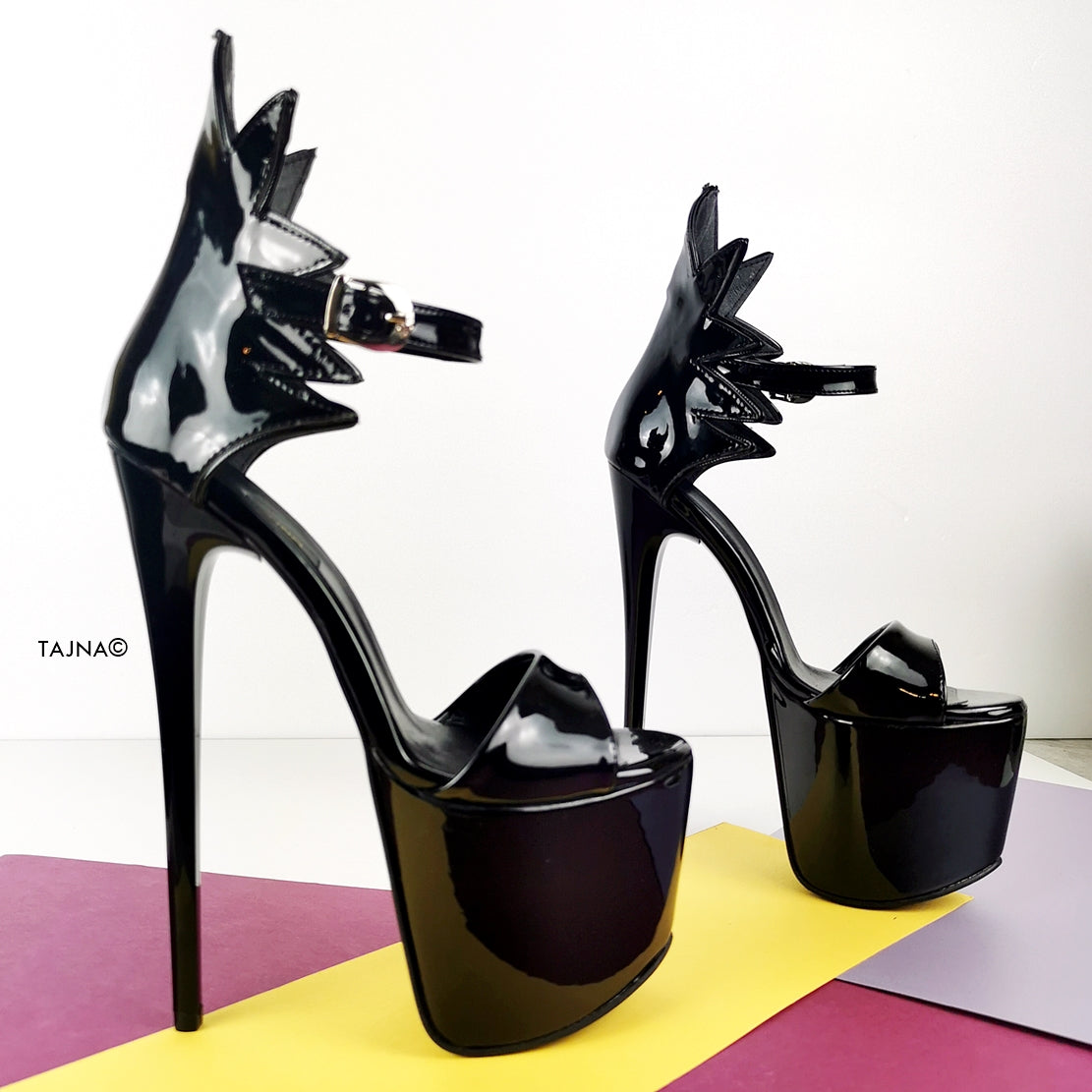 Dahlia Designer Black Patent High Heels - Tajna Club