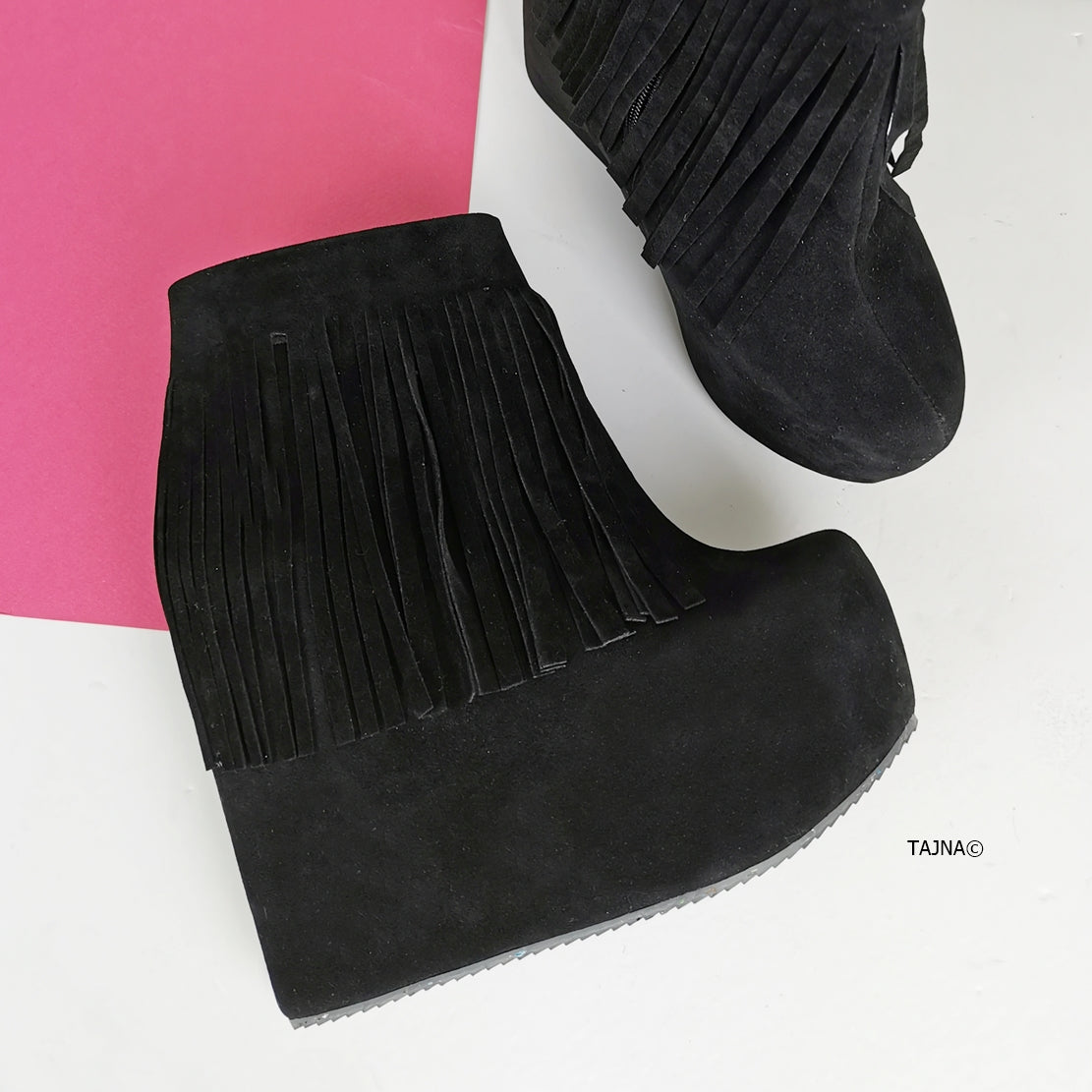 Black Hidden Platform Frinde Wedge Boots - Tajna Club
