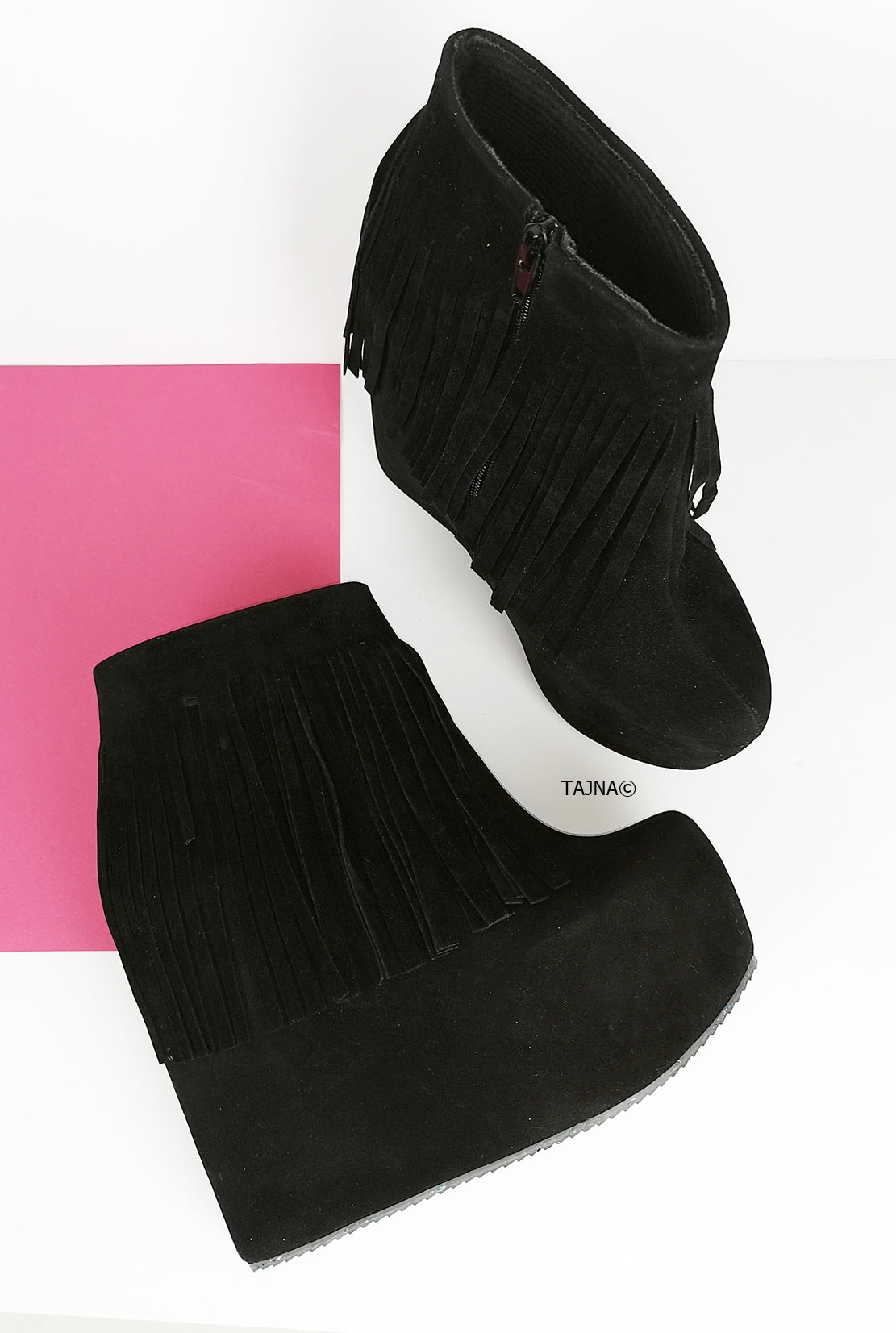 Black Hidden Platform Frinde Wedge Boots - Tajna Club