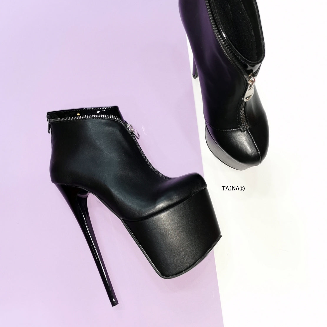 Black Zipper Detail Ankle Boots - Tajna Club