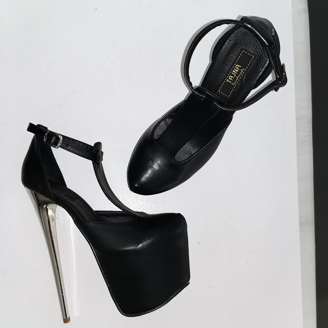 Black Direct Stap Platform Shoes - Tajna Club