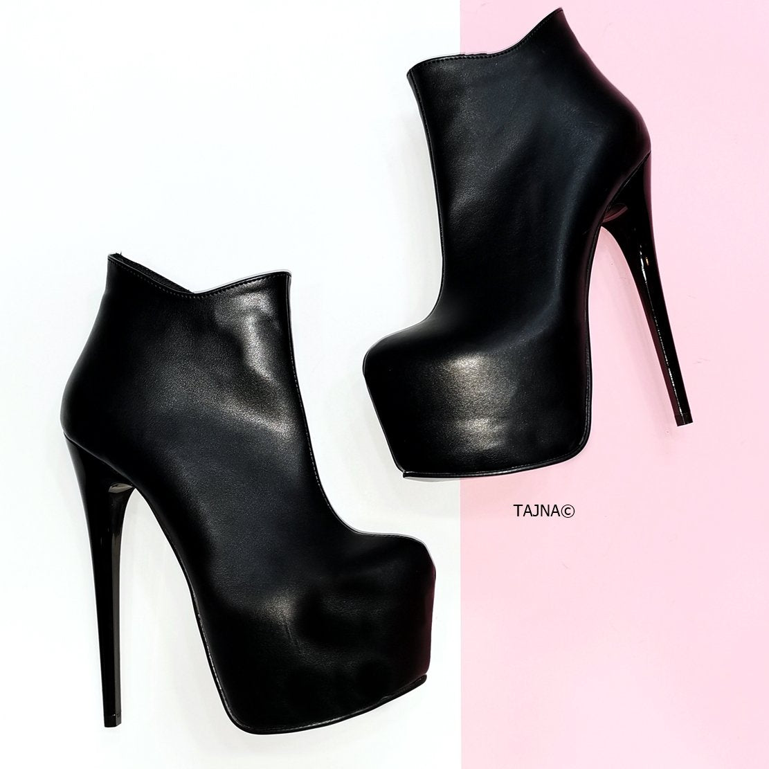 Black Matte Ankle Heeled Booties - Tajna Club