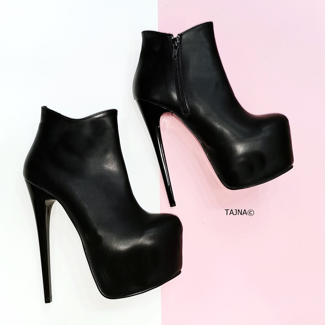 Black Matte Ankle Heeled Booties - Tajna Club