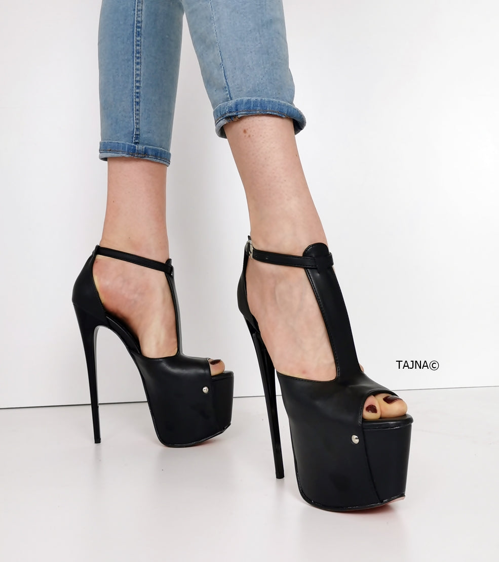 T Strap Peep Toe High Heels - Tajna Club