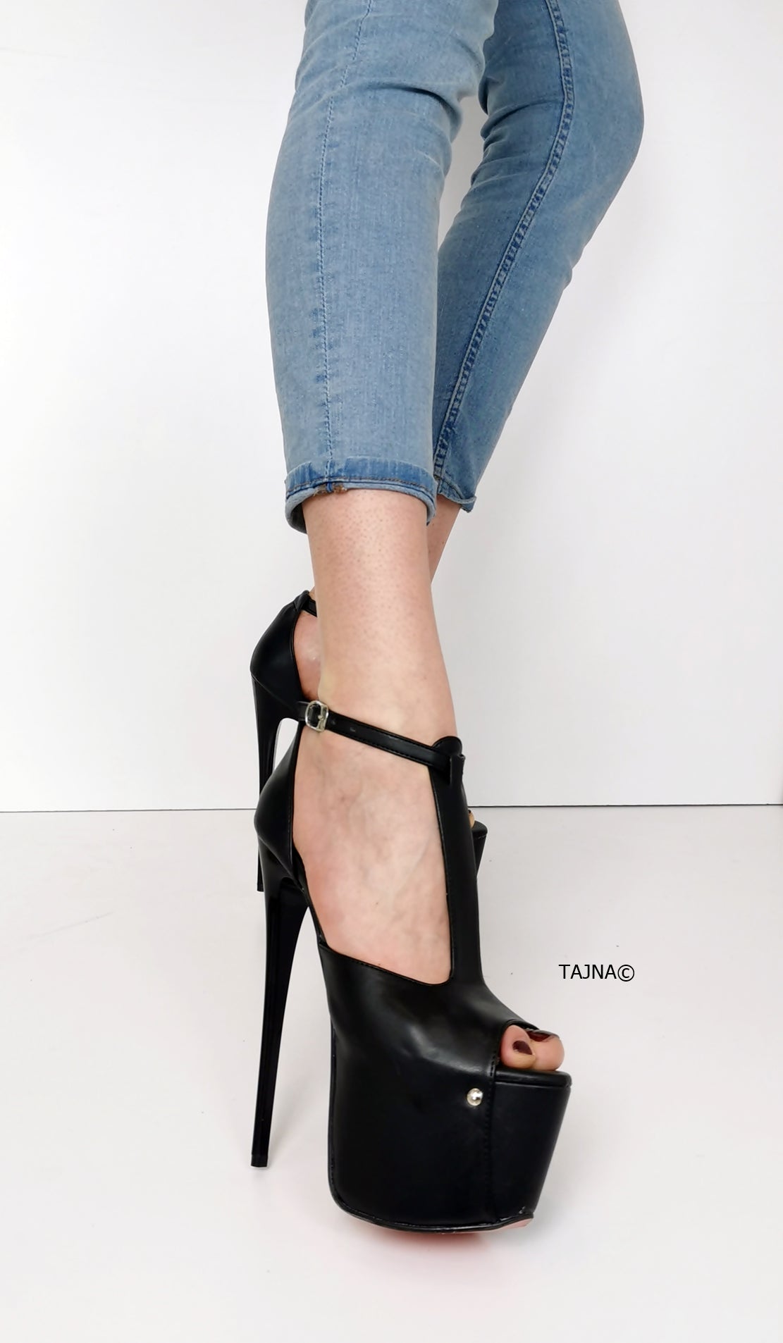T Strap Peep Toe High Heels Tajna Shoes Tajna Club