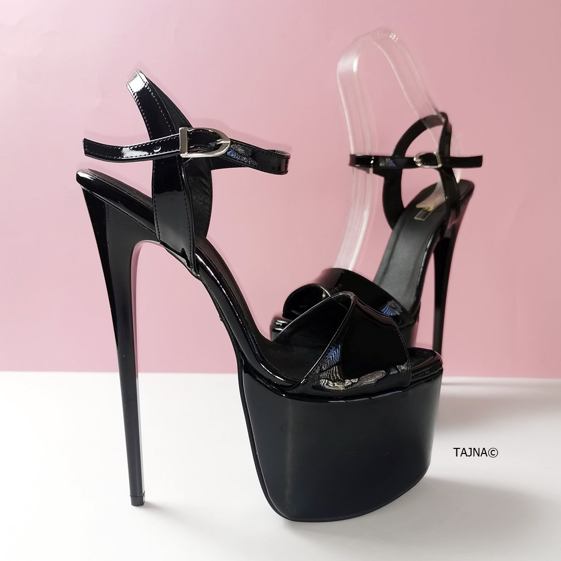 Black Patent Platform Sandals - Tajna Club