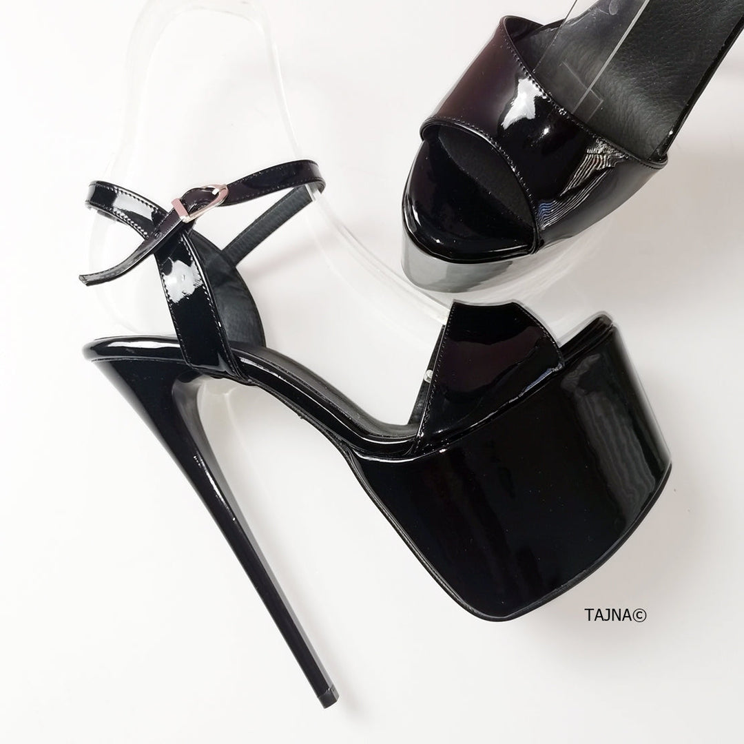 Black Patent Platform Sandals - Tajna Club