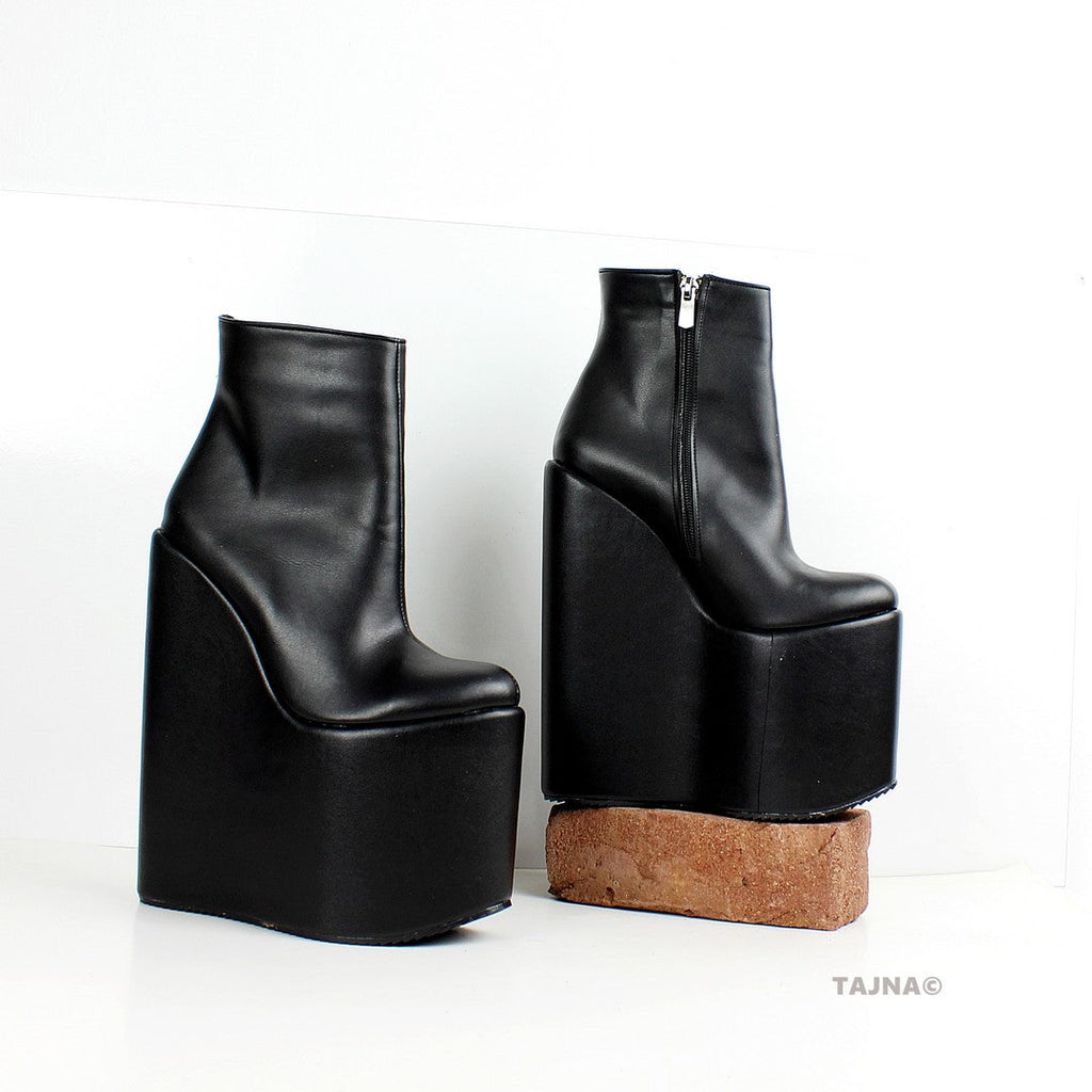 Black platform wedge booties outlet