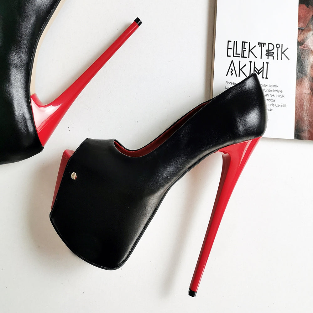 Black Red Peep Toe 19 cm High Heels - Tajna Club