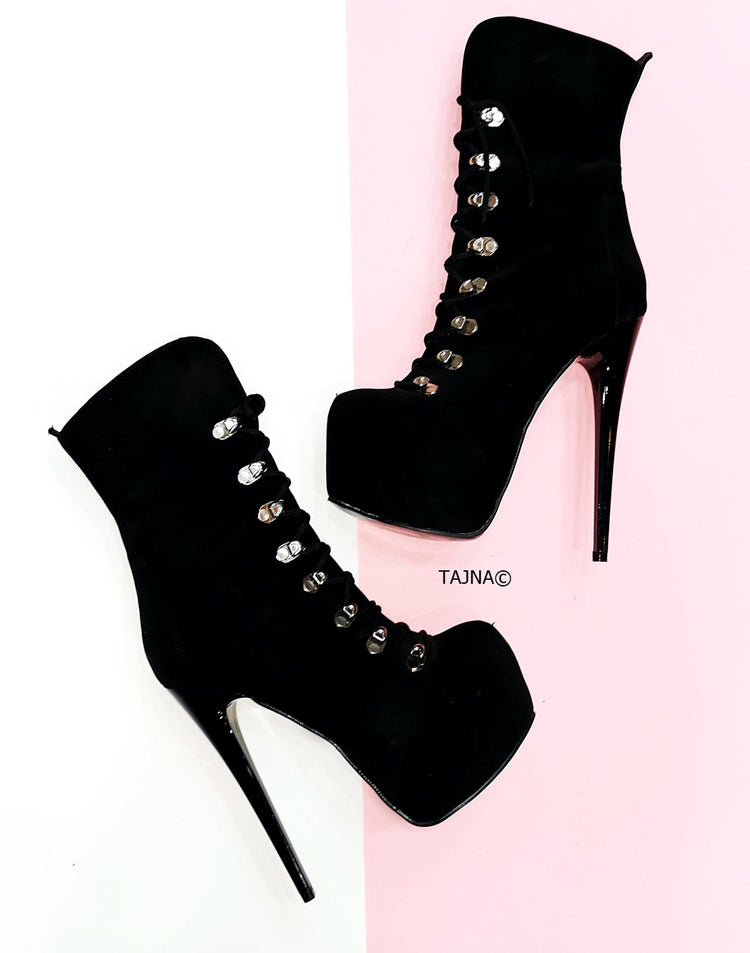 Black Suede Military Style Ankle Boots - Tajna Club