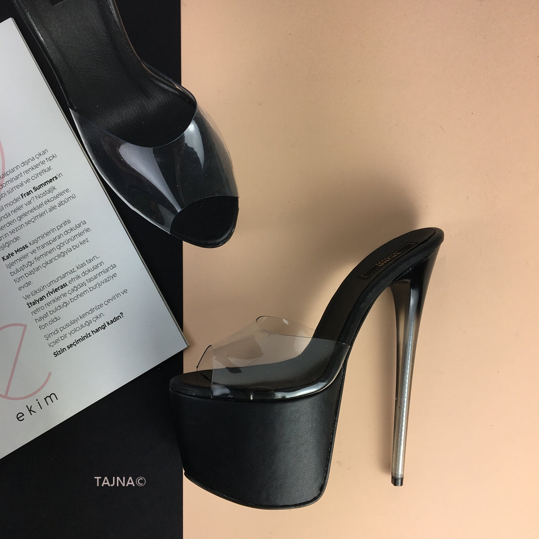 Glassy Heel Black Transparent Mules - Tajna Club