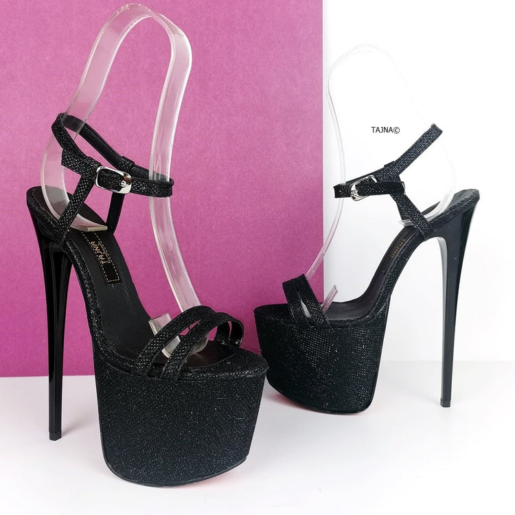 Black Shimmer Multi Strap Sandals - Tajna Club