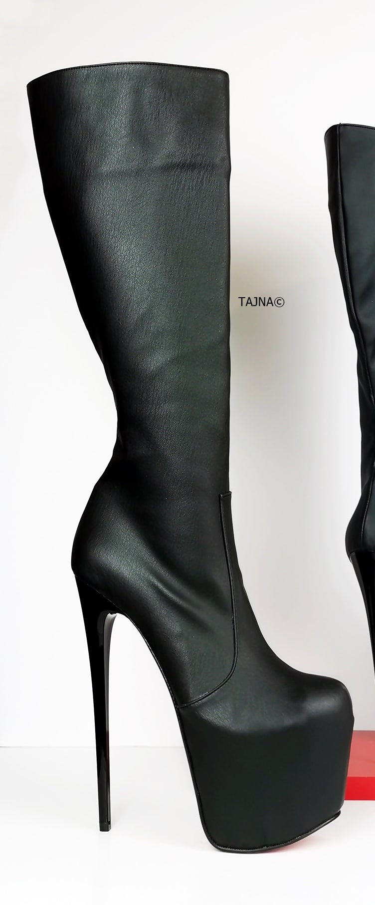 Mid-Calf High Heel Black Boots - Tajna Club