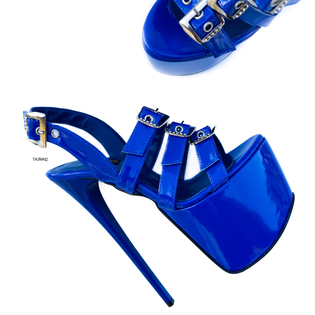 Royal Blue Gloss Belted High Heel Sandals