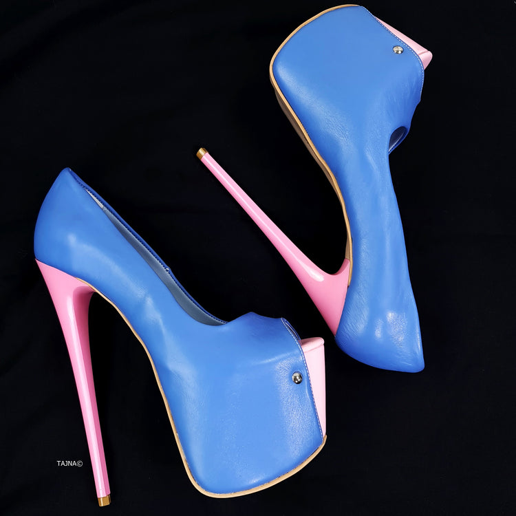 Doll Blue Pink Peep Toe High Heel Pumps Tajna Club Shoes