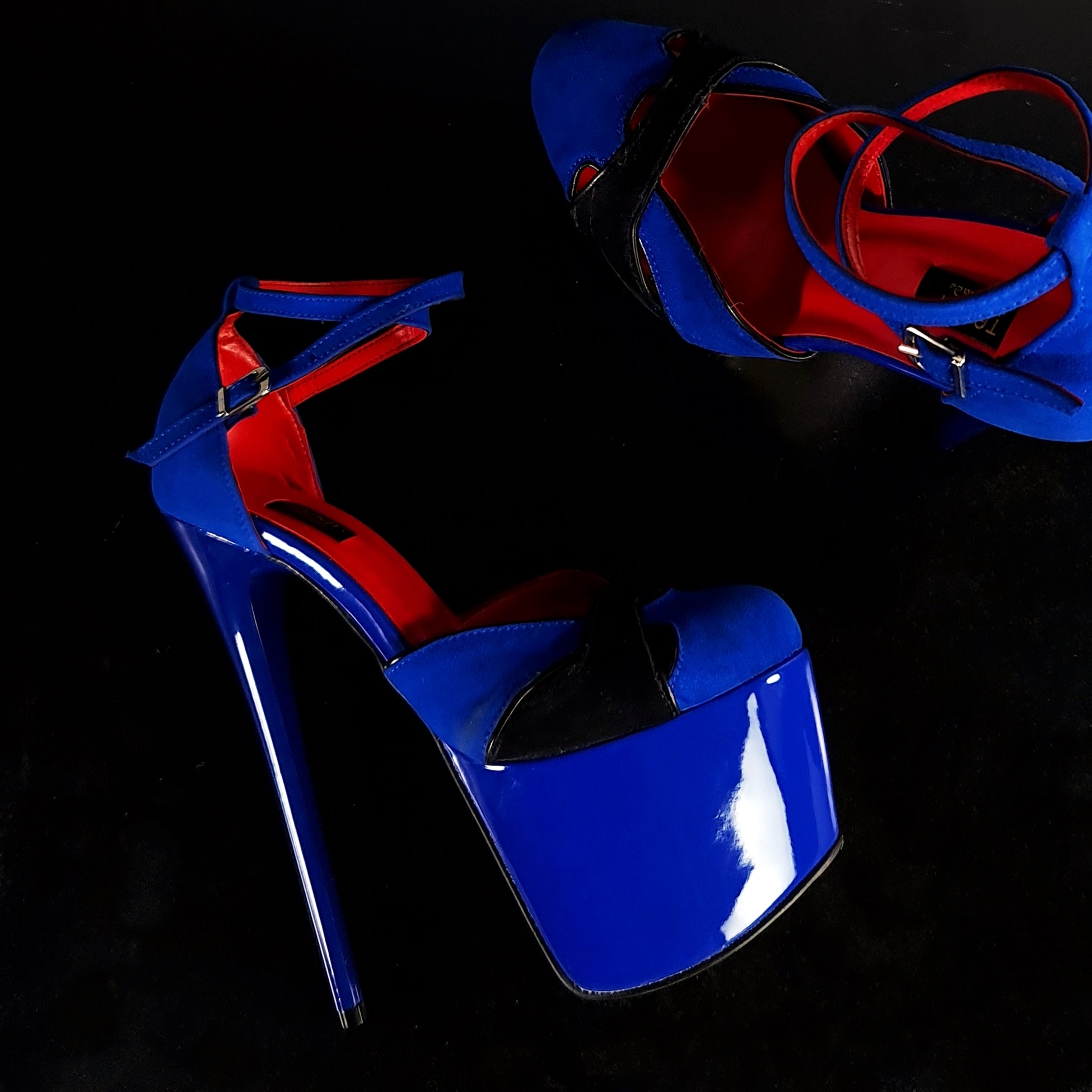 Blue Black Suede Double Strap High Heels Tajna Club