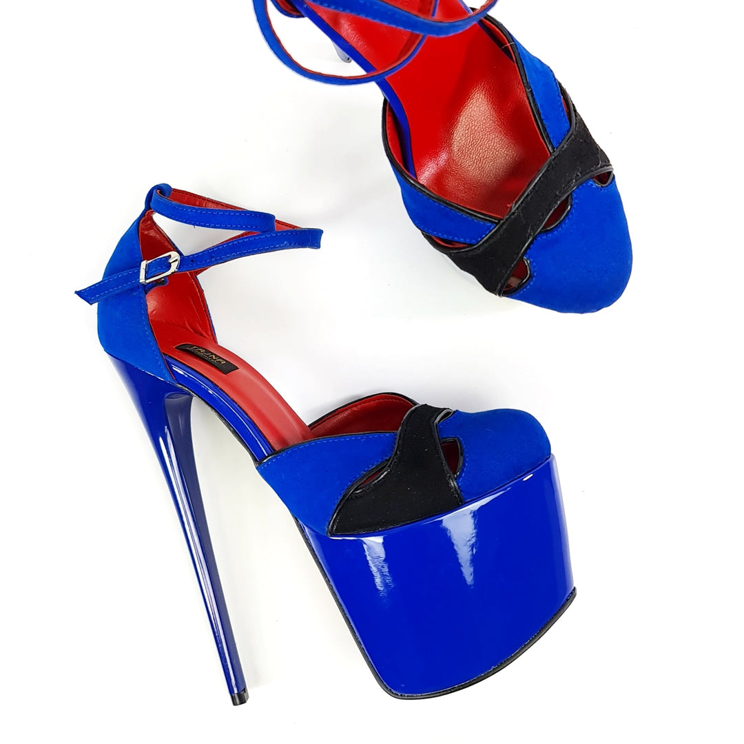 Blue Black Suede Double Strap High Heels Tajna Club