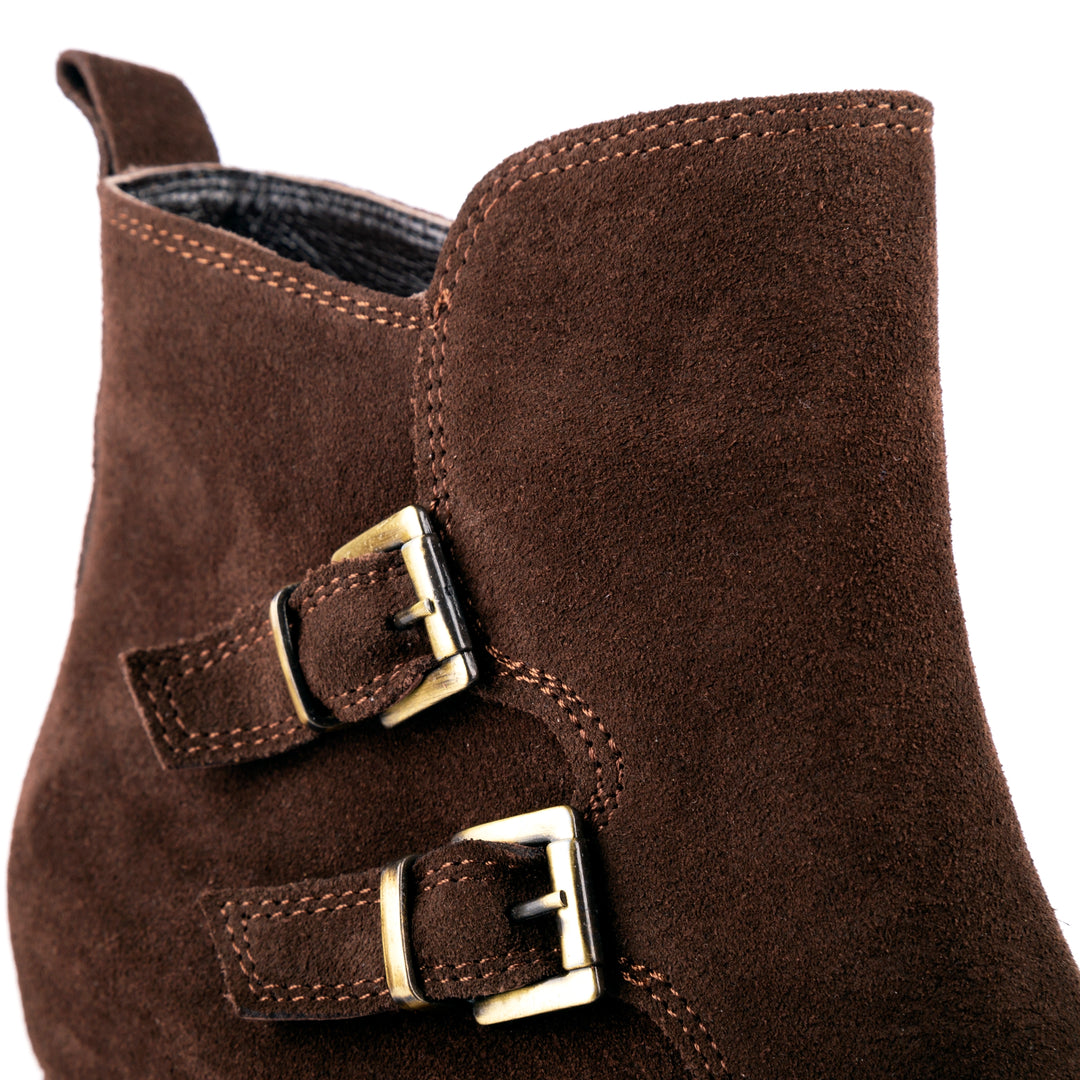 Side view brown suede boots