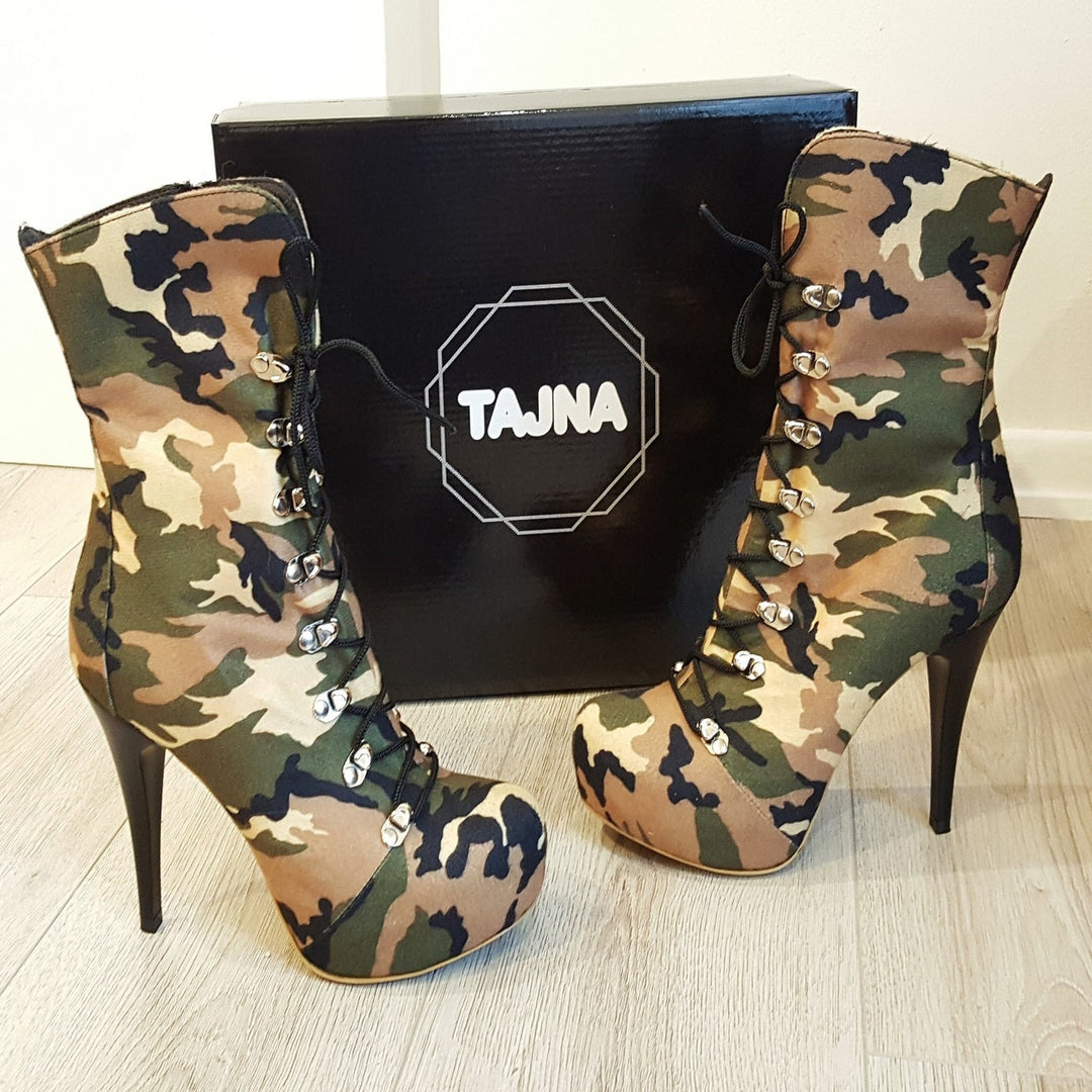 Camouflage Lace Up Heel Boots - Tajna Club