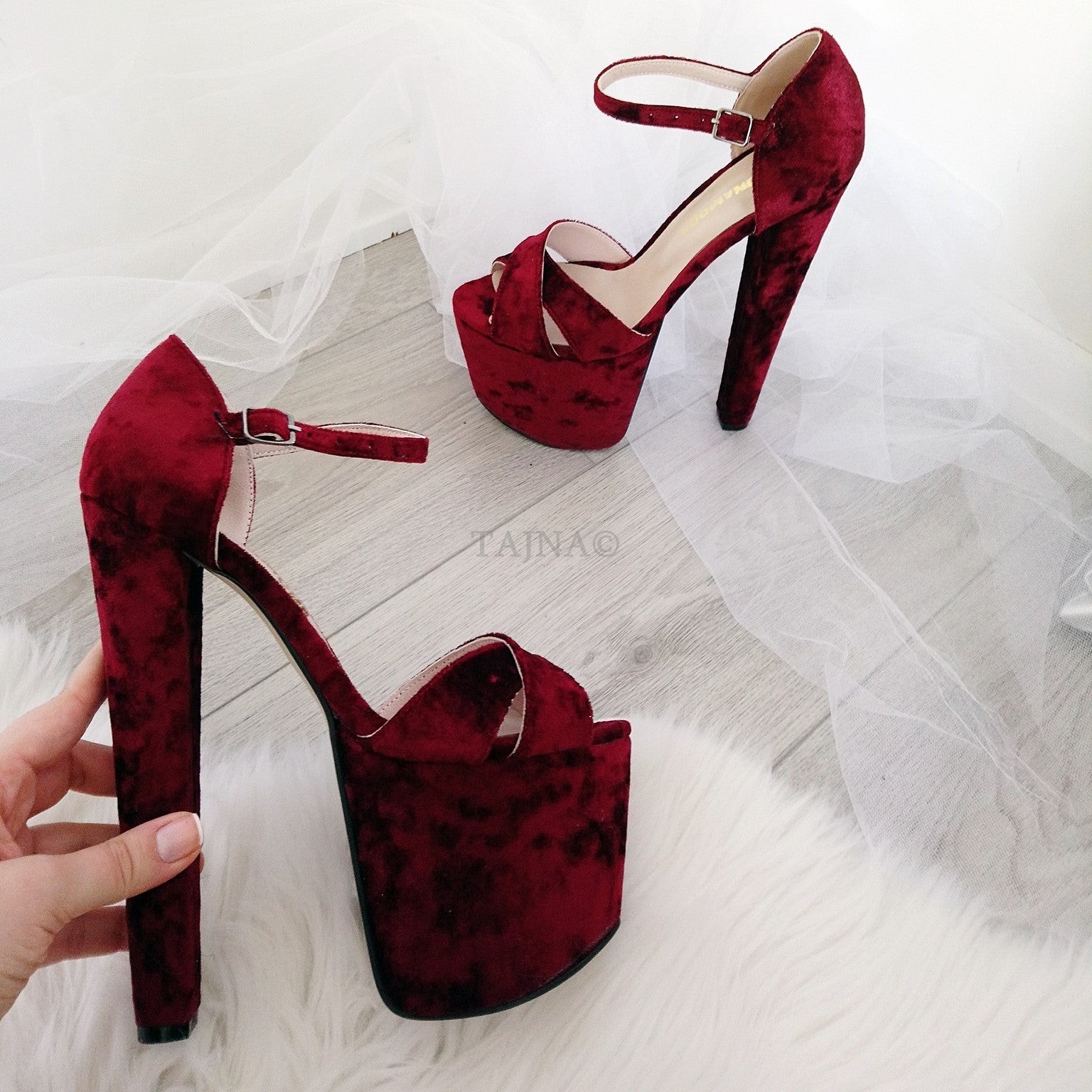 Dark red platform heels clearance