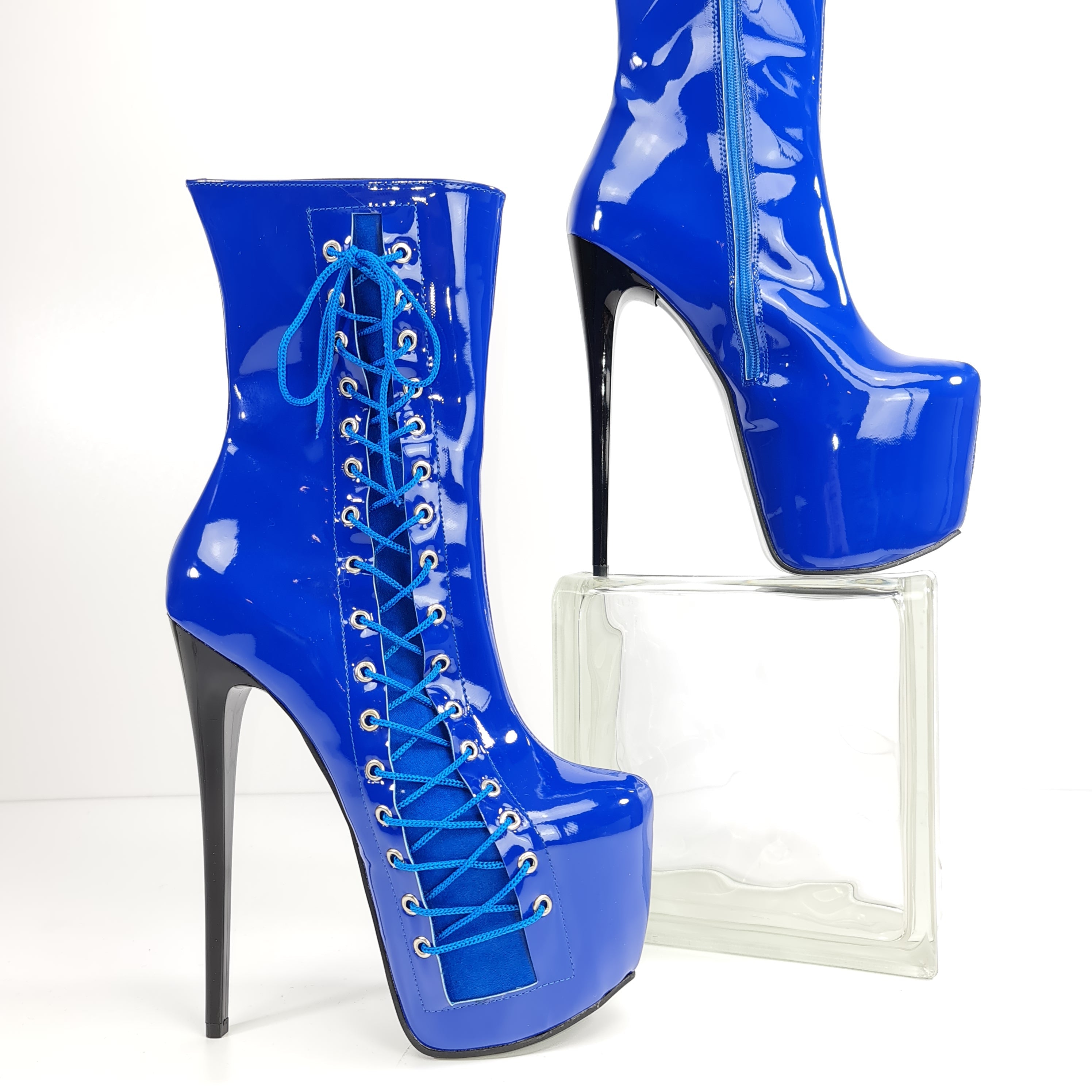 Saxe Blue Gloss Corset High Heel Boots - Tajna Club