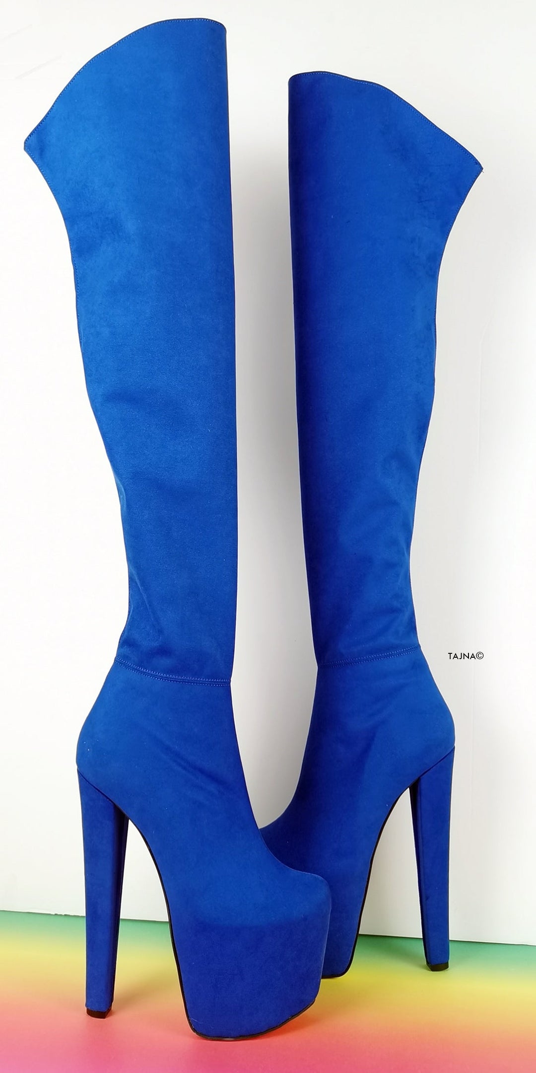 Cobalt Blue Suede Thigh High Boots - Tajna Club