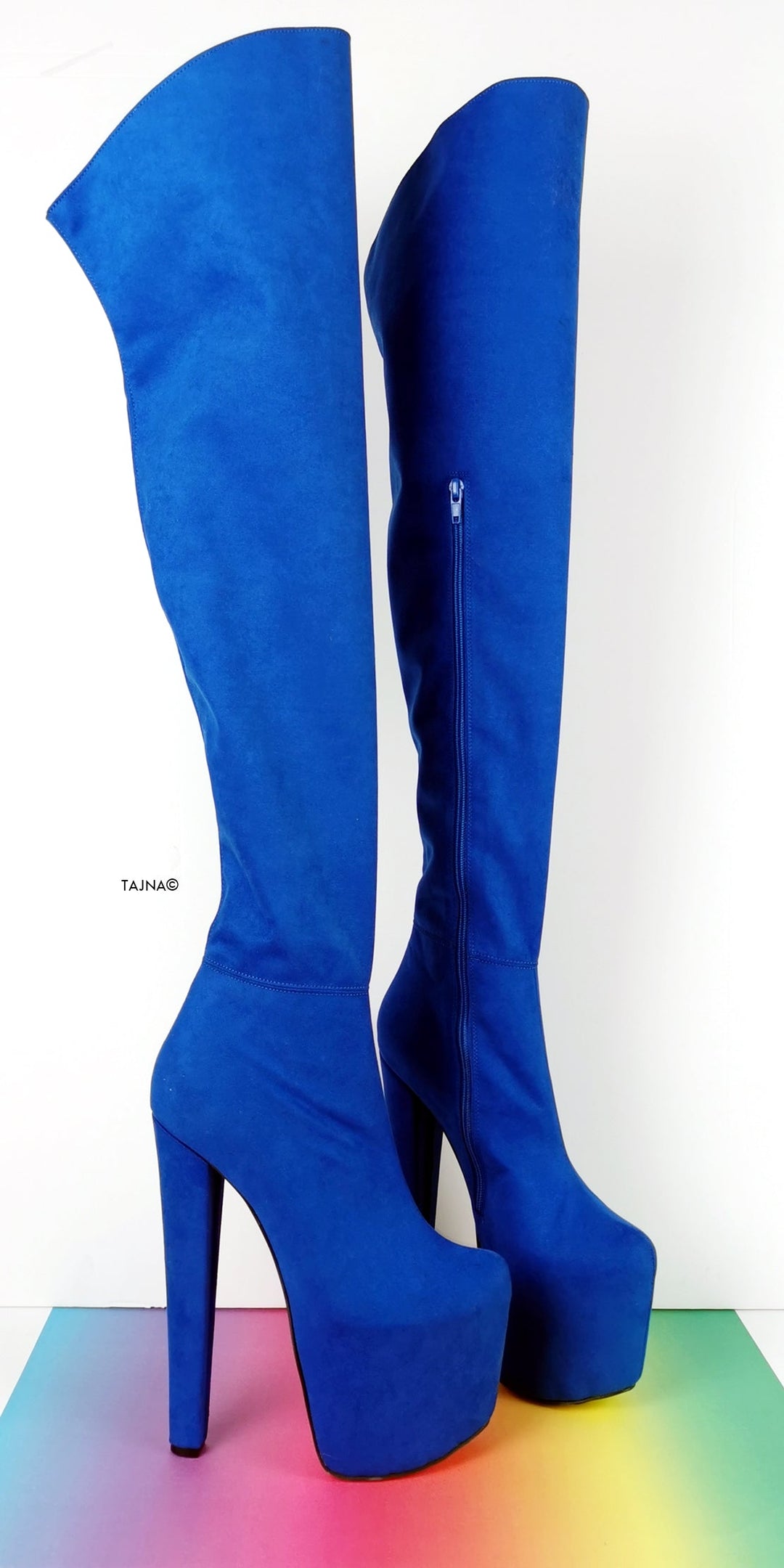 Cobalt Blue Suede Thigh High Boots - Tajna Club