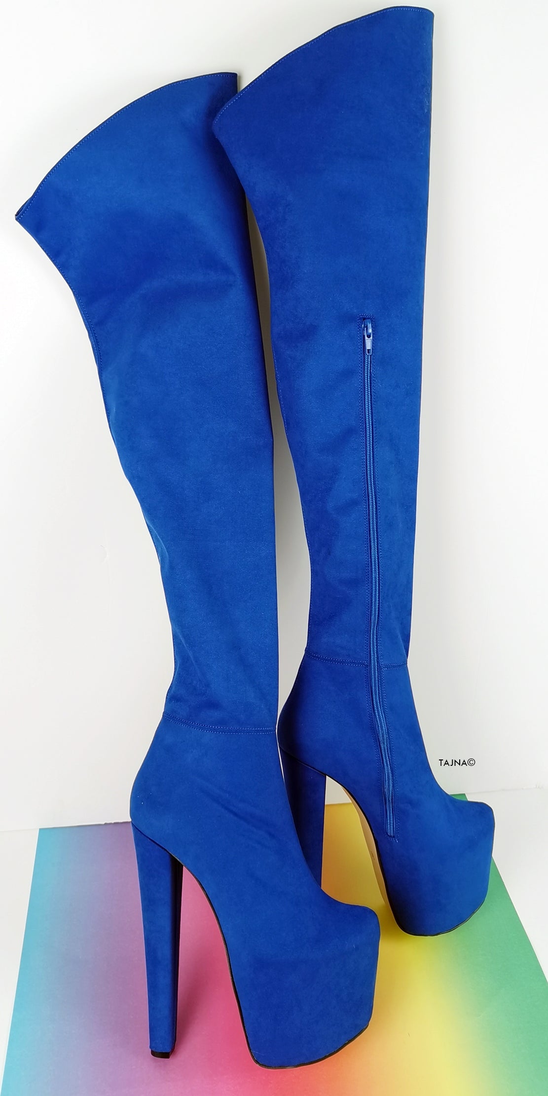 Cobalt Blue Suede Thigh High Boots Tajna Shoes Tajna Club