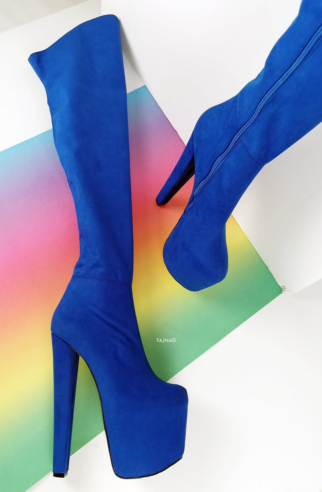 Cobalt Blue Suede Thigh High Boots - Tajna Club