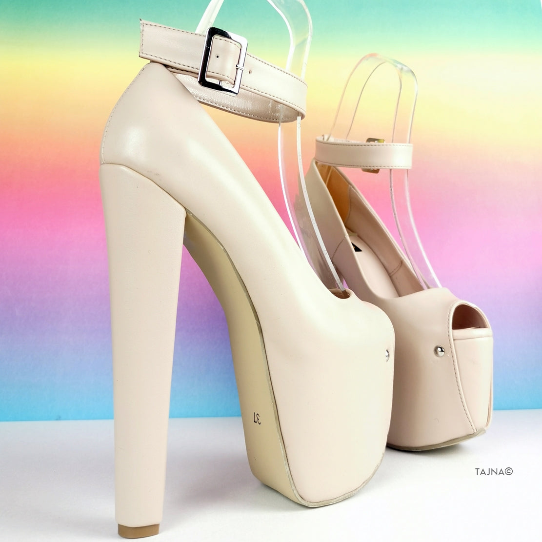 Nude thick heels best sale