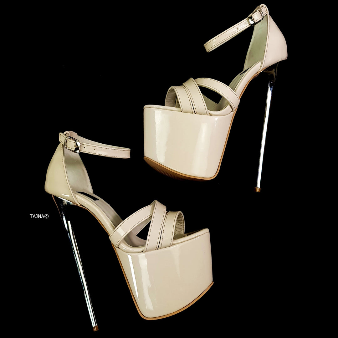 Nude Cream Patent Metallic Heel Sandals