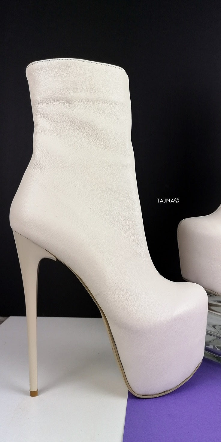 Genuine Leather Soft Cream Ankle Boots - Tajna Club