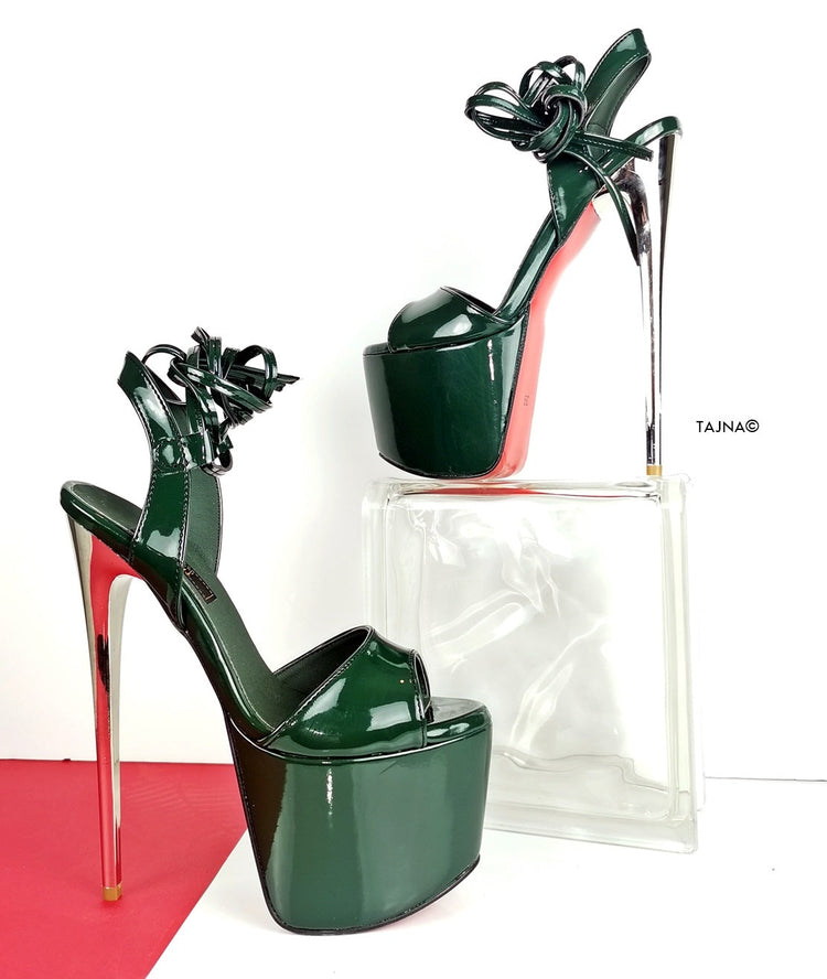 Emerald Green Glossy High Heel Sandals - Tajna Club