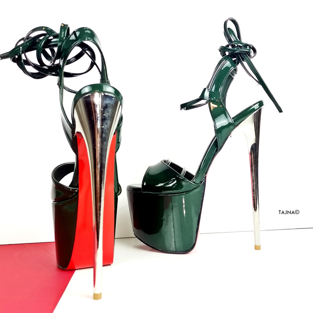 Emerald Green Glossy High Heel Sandals - Tajna Club