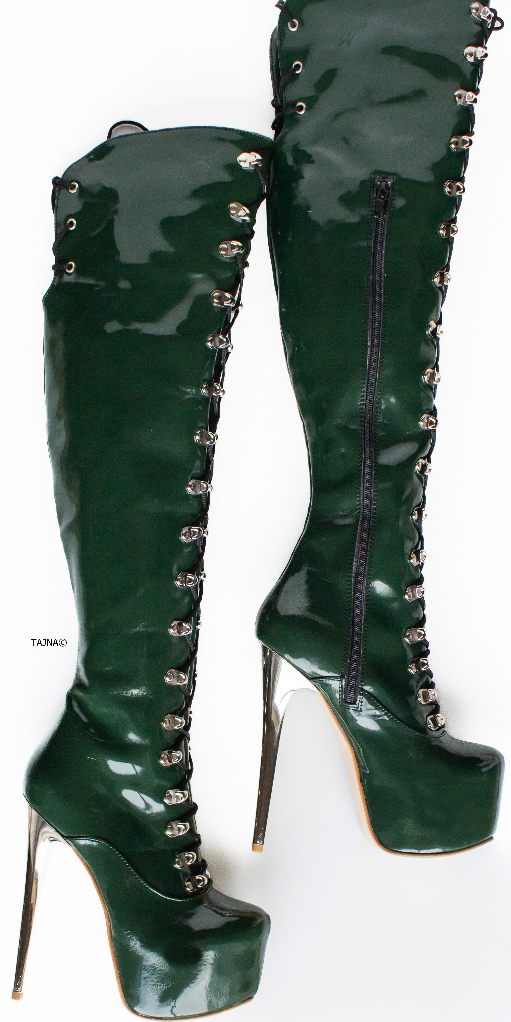 Emerald Green Military Lace Up Over Knee Boots Tajna Club